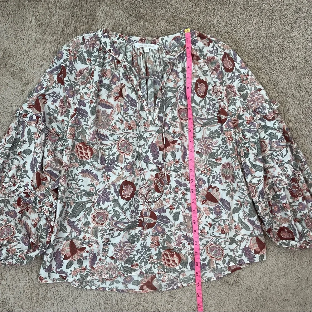 Anthropologie Love The Label Floral Peasant Boho Balloon Puff Sleeve Top Size XS